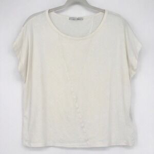 Lurdes Bergada Women's Cream Cotton T-Shirt Casual Relaxed Fit Top Sz L